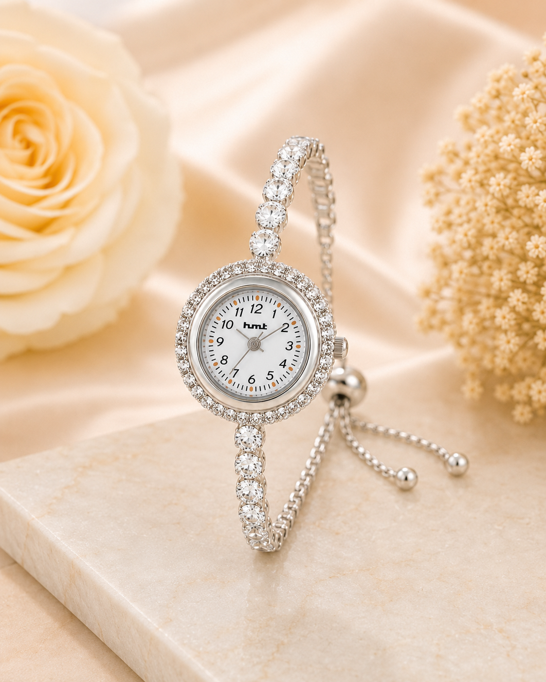 18k Silver Plated Crystal Link Bracelet Watch