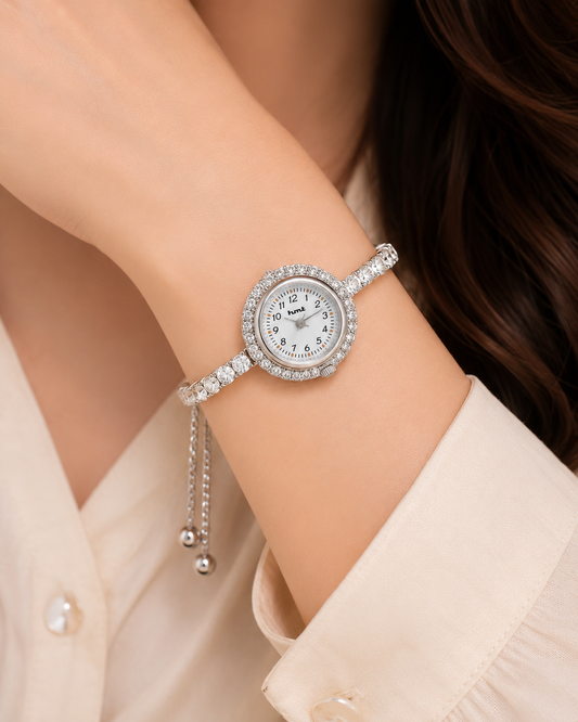 92.5 Silver Plated Crystal Link Bracelet Watch