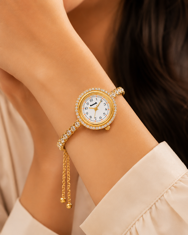 18k Gold Plated Crystal Link Bracelet Watch