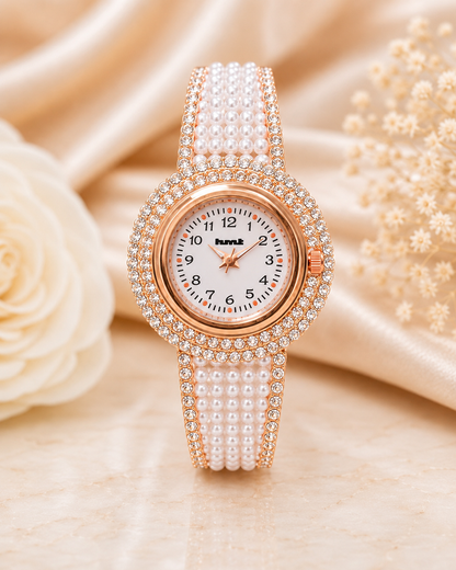 Anit-tarnish Rose Gold Plated Pearl Crystal Bracelet Watch