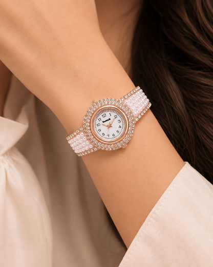 Anit-tarnish Rose Gold Plated Pearl Crystal Bracelet Watch