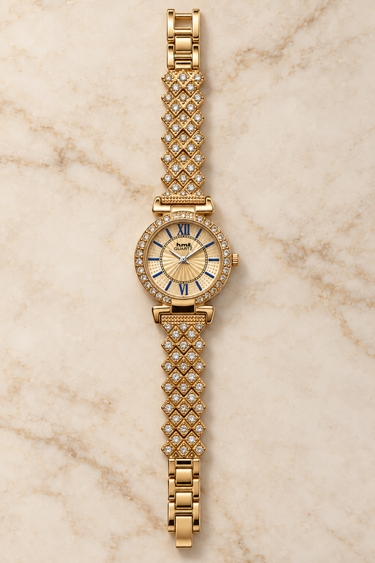 Elegant Gold Rhinestone Lattice Bracelet Watch