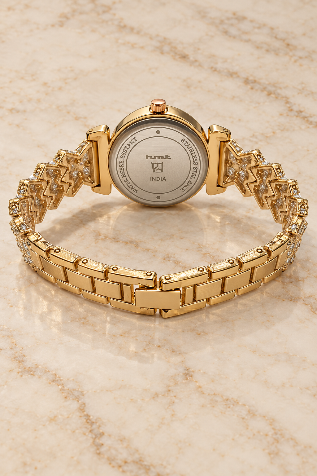 Elegant Gold Rhinestone Lattice Bracelet Watch