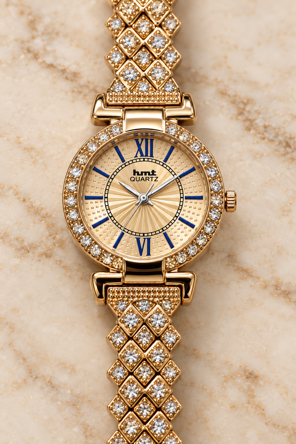 Elegant Gold Rhinestone Lattice Bracelet Watch