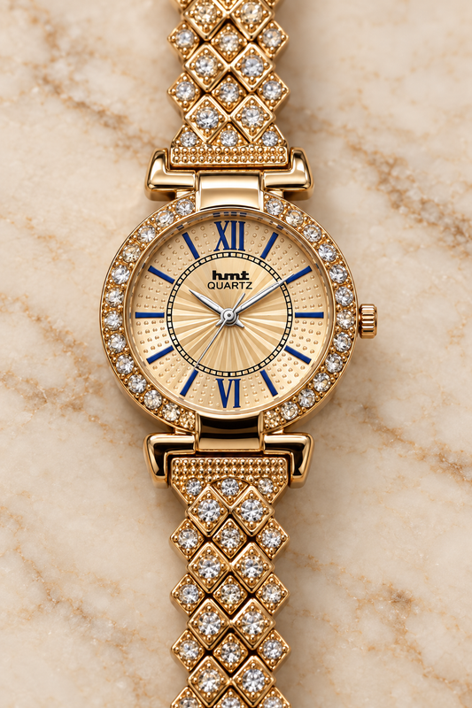 Elegant Gold Rhinestone Lattice Bracelet Watch