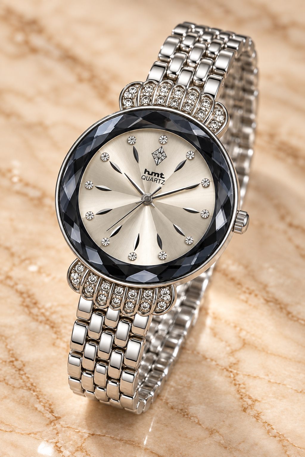 Trendy Diamond-Cut Crystal Analog Watch for Women