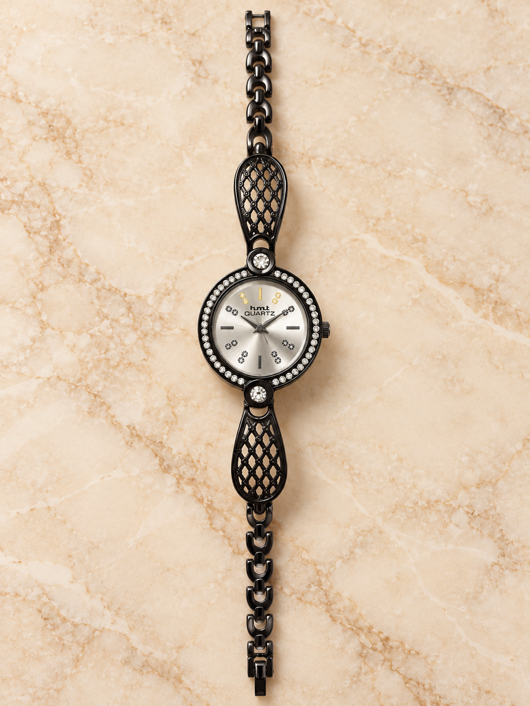 Women's Crystal Accent Black Bracelet Watch