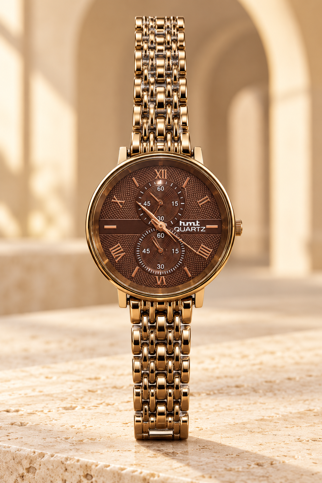 Women's Rose Gold Textured Dial Fashion Watch