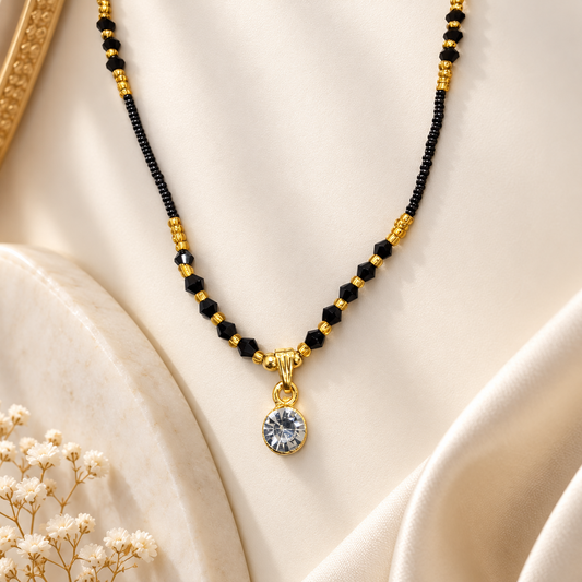 Elegant Gold Plated Single Stone Solitaire Short Mangalsutra