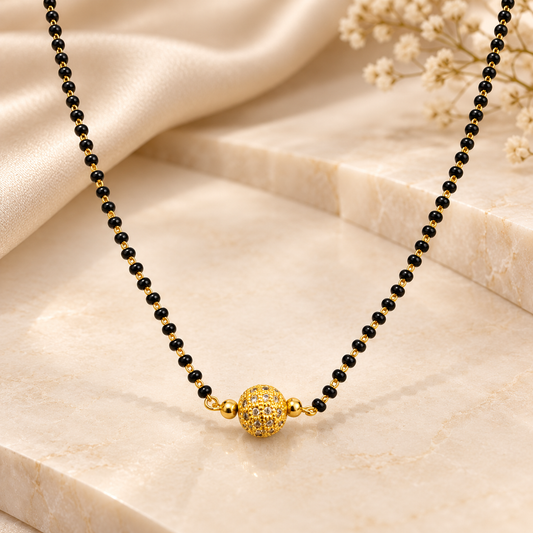 Elegant  Gold Plated Single-Strand Mangalsutra with Textured CZ Ball Pendant