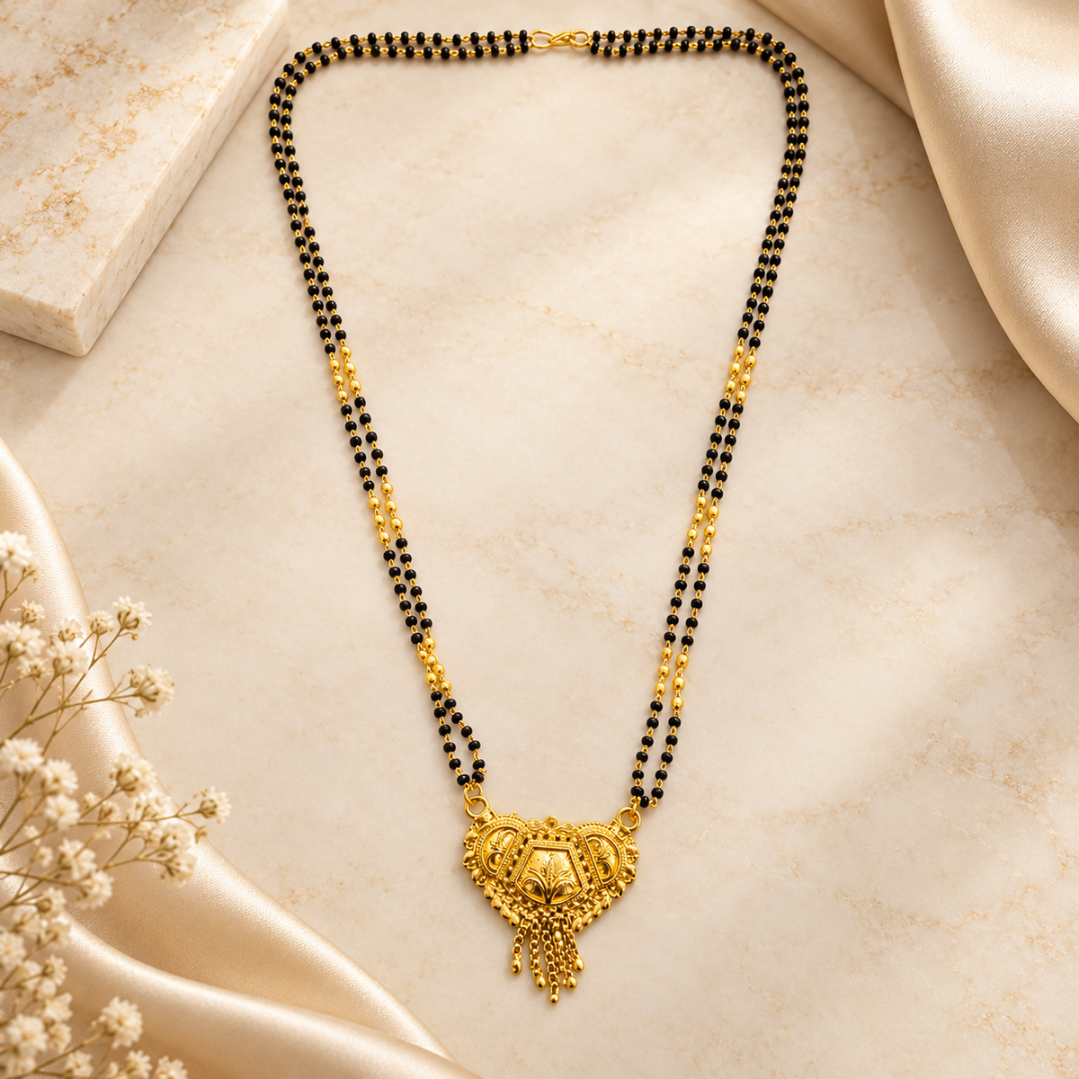 Traditional Gold-Plated Long Mangalsutra Necklace with Ornate Pendant