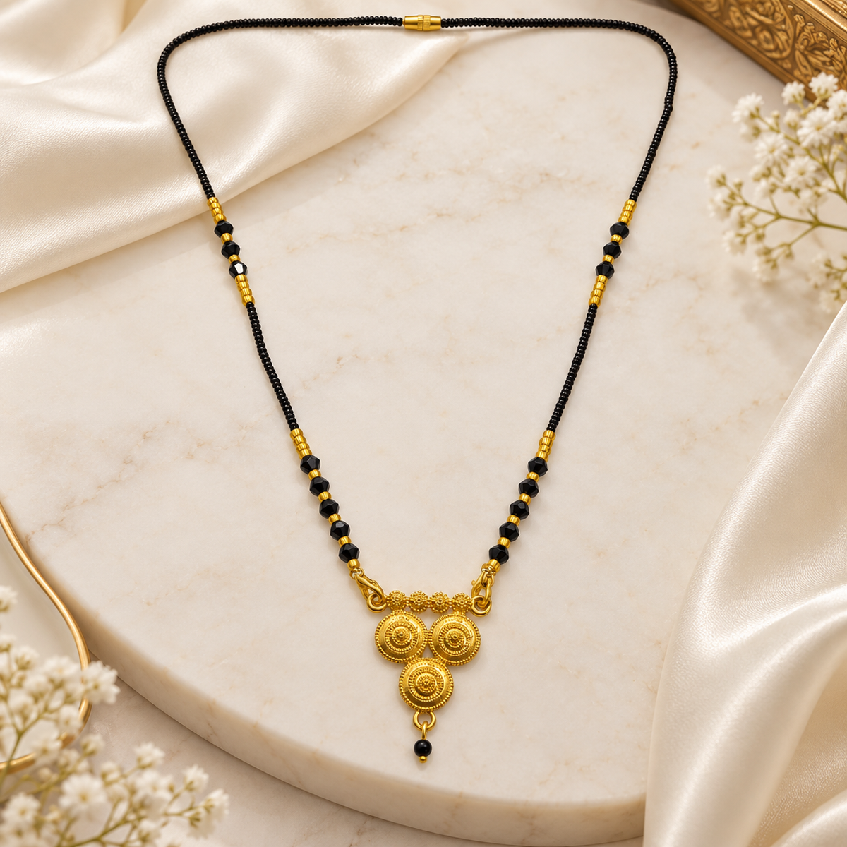 Shining Diva Gold-Plated Traditional Mangalsutra for Women with Triple-Circle Filigree Pendant