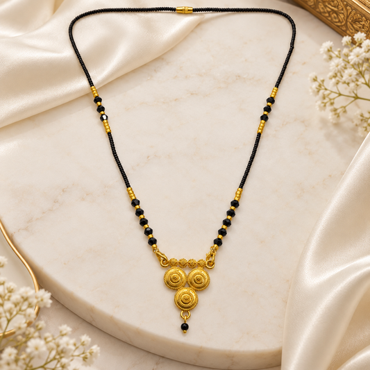 Shining Diva Gold-Plated Traditional Mangalsutra for Women with Triple-Circle Filigree Pendant