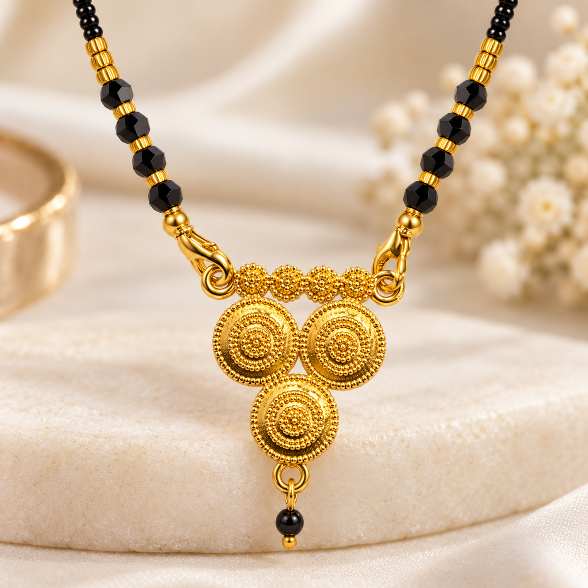 Shining Diva Gold-Plated Traditional Mangalsutra for Women with Triple-Circle Filigree Pendant
