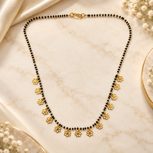 Elegant 24k Gold-Plated Minimalist Mangalsutra with Hanging Floral Charms