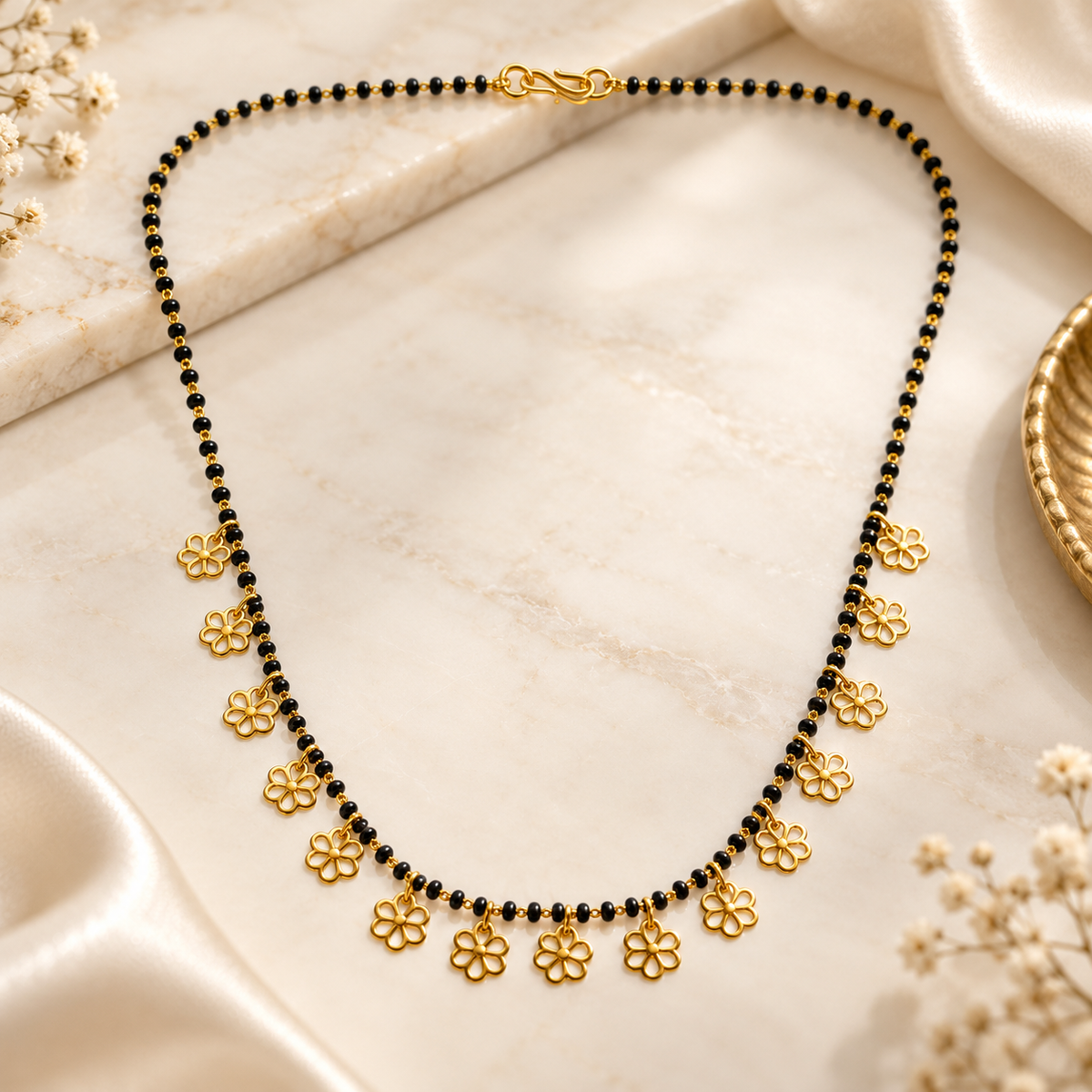 Elegant 24k Gold-Plated Minimalist Mangalsutra with Hanging Floral Charms