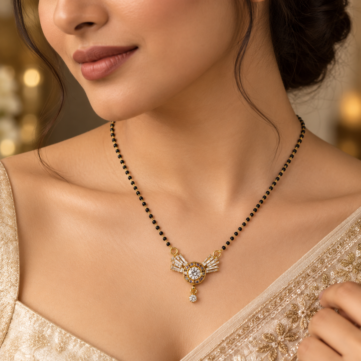 Gold Plated Winged Solitaire Mangalsutra