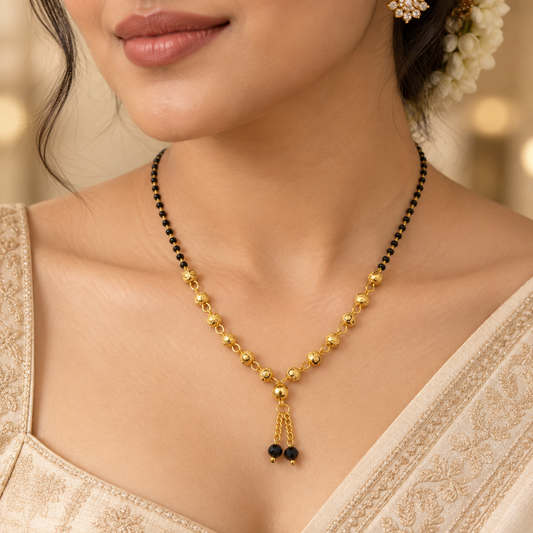 Premium Gold-Plated Textured Bead Drop Mangalsutra Necklace