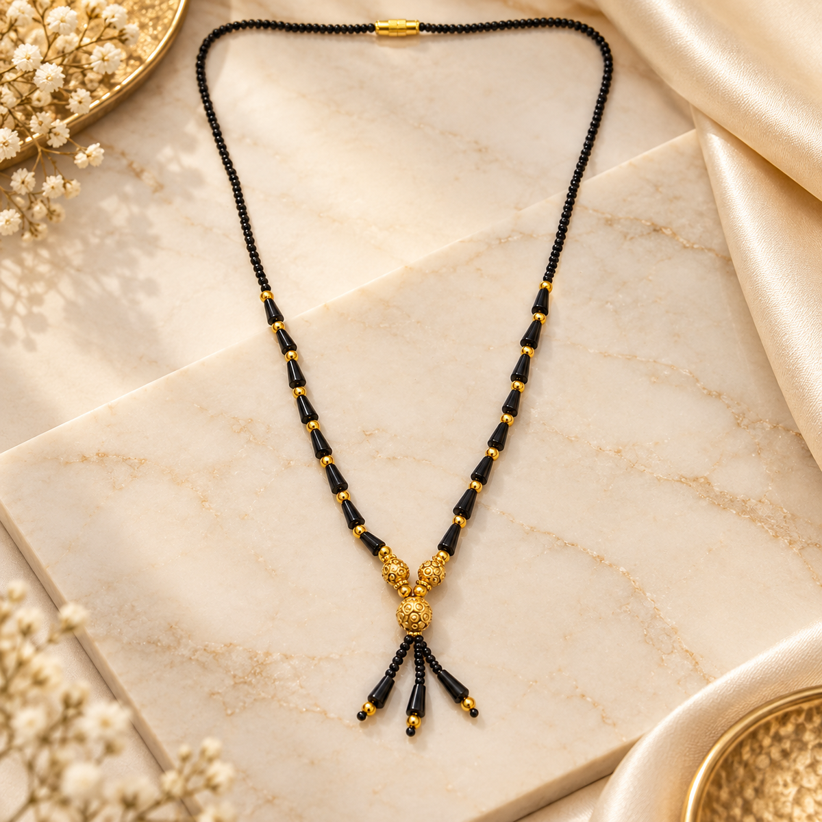 Elegant  Gold-Plated Beaded Short Mangalsutra Necklace