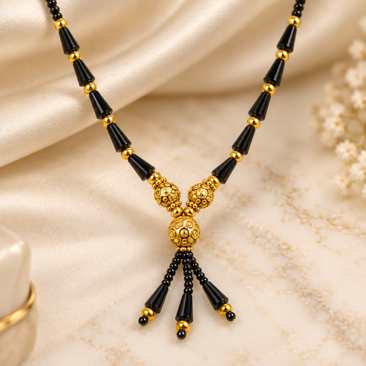 Elegant  Gold-Plated Beaded Short Mangalsutra Necklace