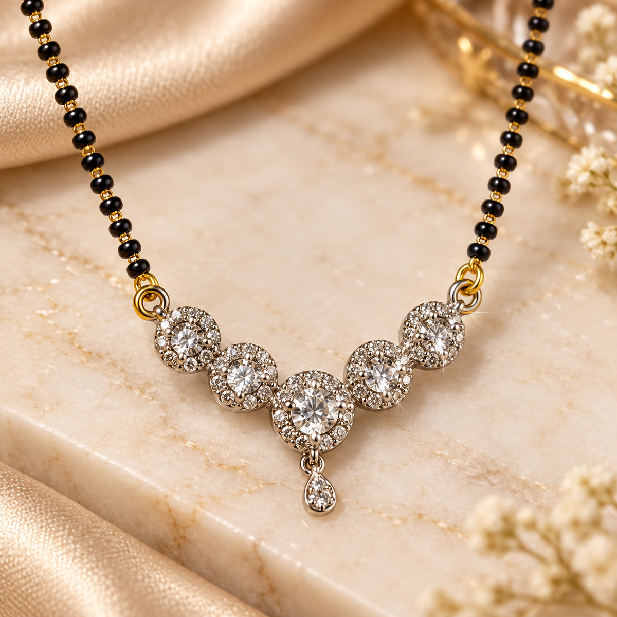 Modern V-Shaped American Diamond Gold Plated Daily Wear Mangalsutra
