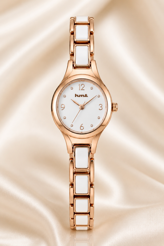 Elegant Anti-tarnish Rose Gold and White Ceramic Women's Dress Watch