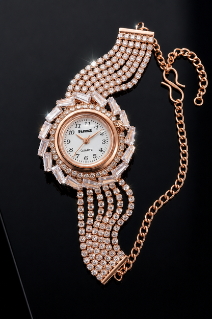 Anti-tarnish Rose Gold Crystal-Embellished Luxury Bracelet Watch