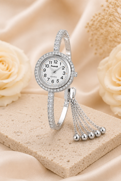 Anti-tarnish Silver Plated Crystal Link Bracelet Watch