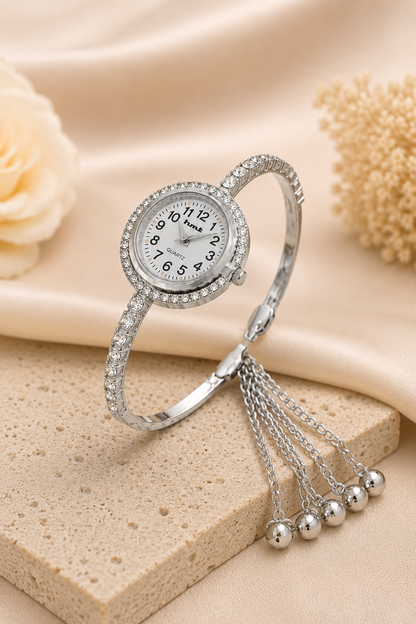 Anti-tarnish Silver Plated Crystal Link Bracelet Watch