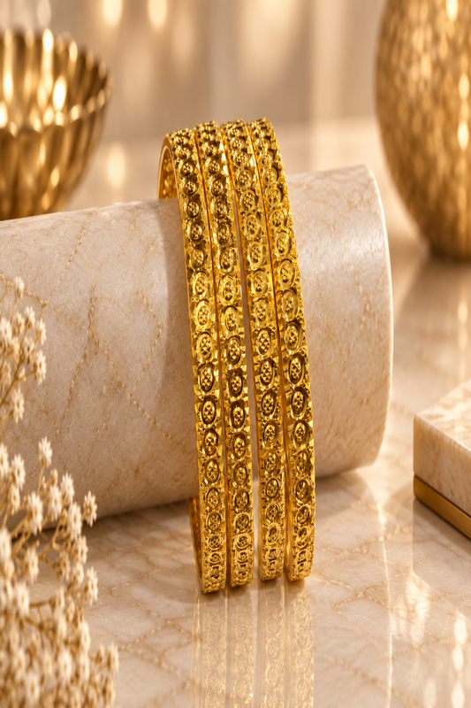 Elegant 1% Gold-Plated Circular Pattern Bangle Set with Anti-Tarnish Finish