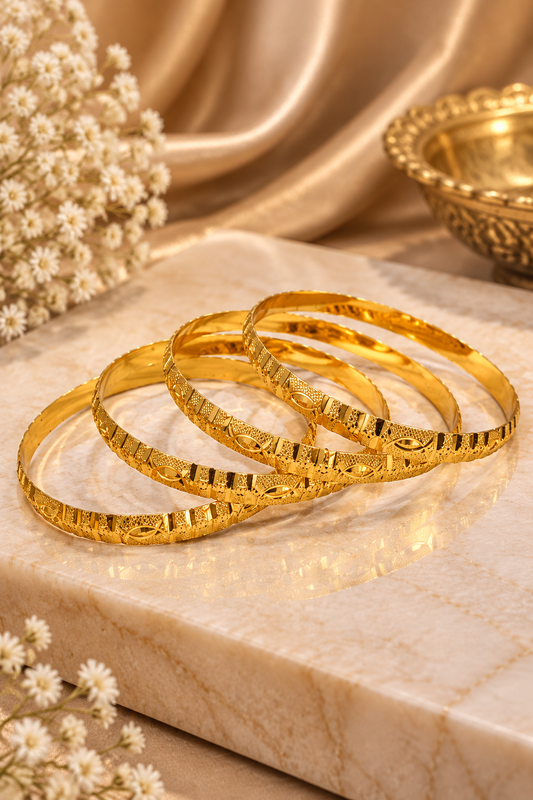 1% Real Gold Plated Anti-Tarnish Textured Bangle Set