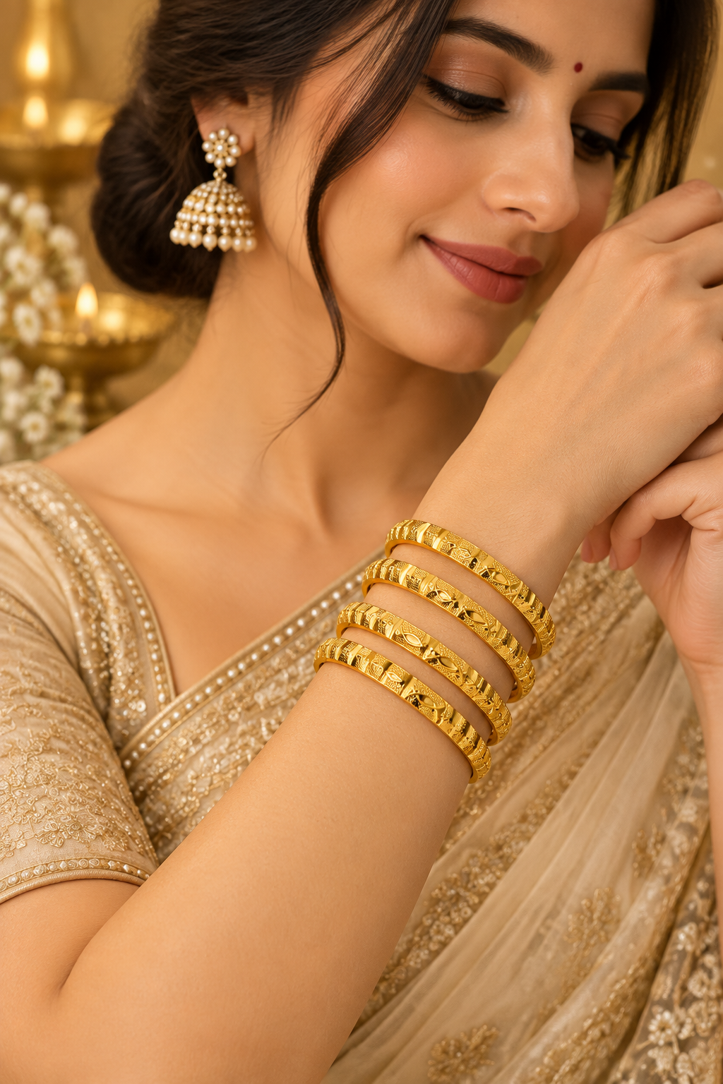 1% Real Gold Plated Anti-Tarnish Textured Bangle Set