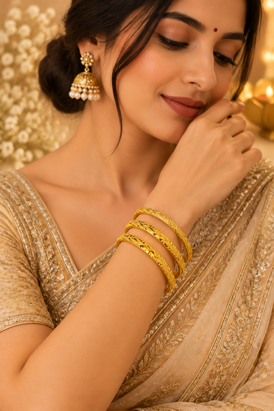 Elegant 1% Gold-Plated Intricate Filigree Bangles
