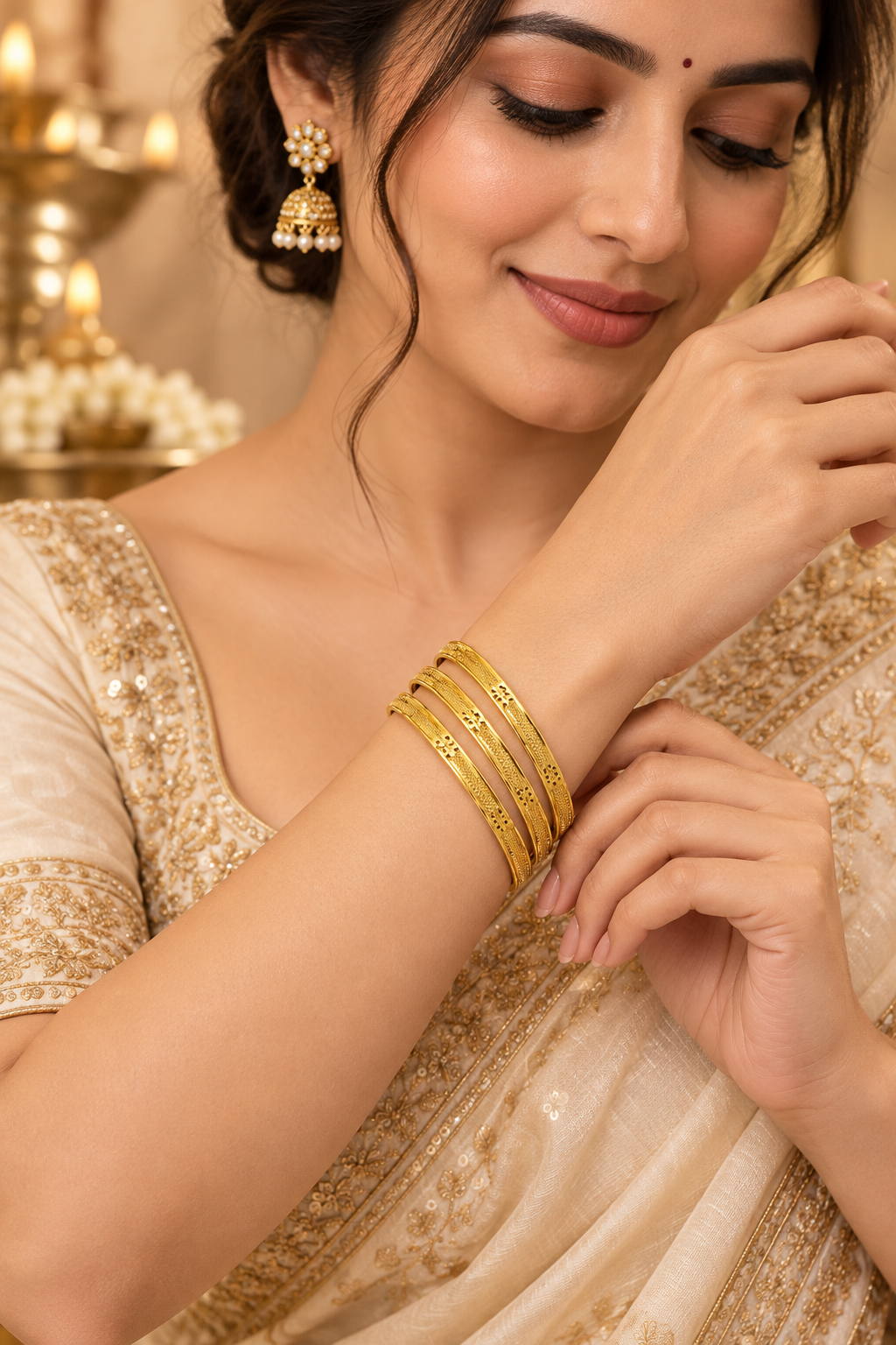 Elegant 1% Gold-Plated Anti-Tarnish Textured Bangles