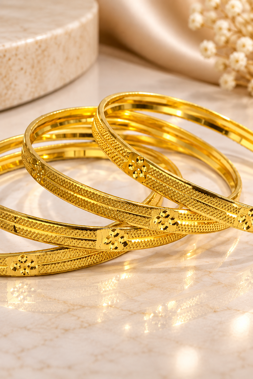 Elegant 1% Gold-Plated Anti-Tarnish Textured Bangles