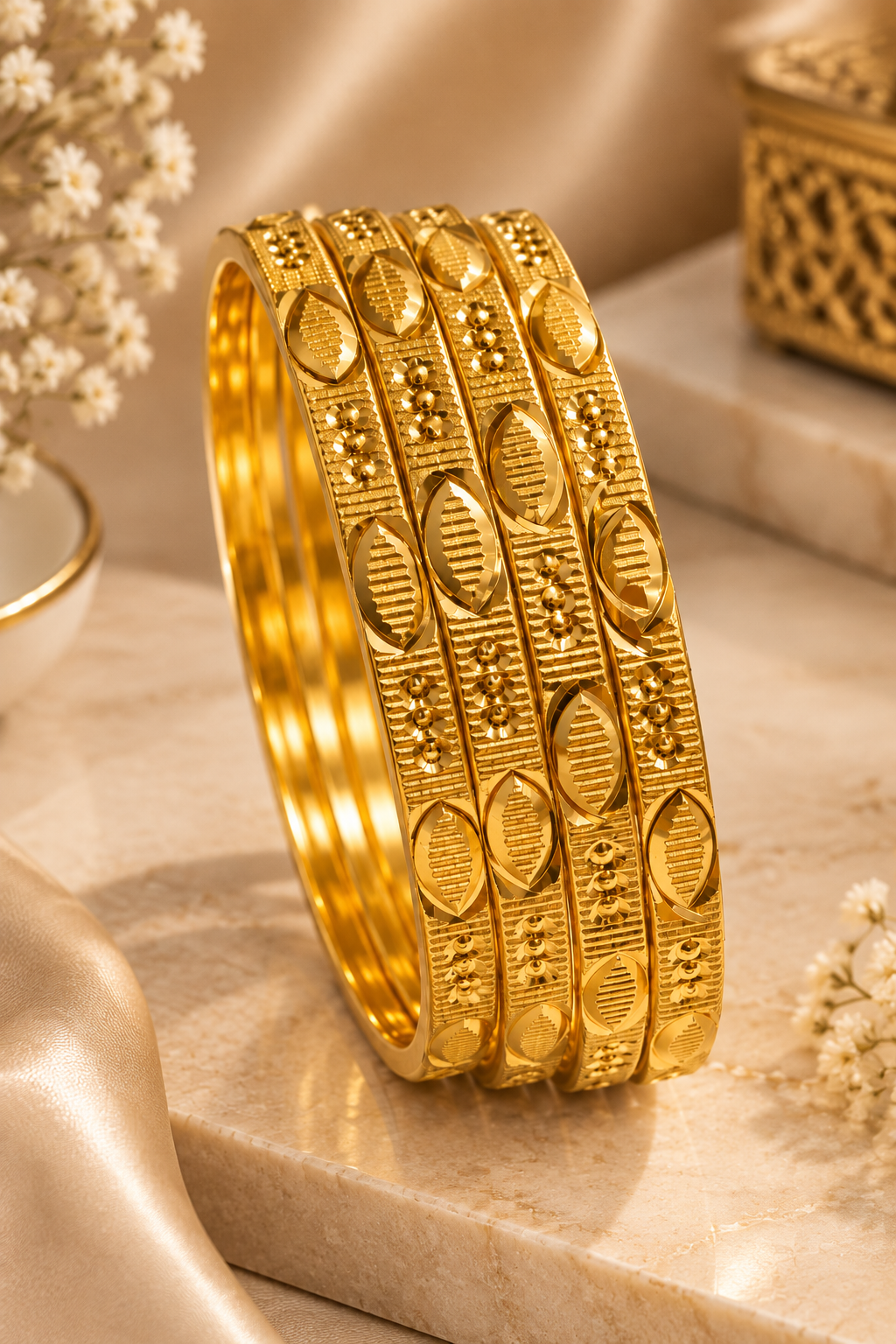 Traditional Indian 1% Gold-Plated Anti-Tarnish Textured Bangle Set