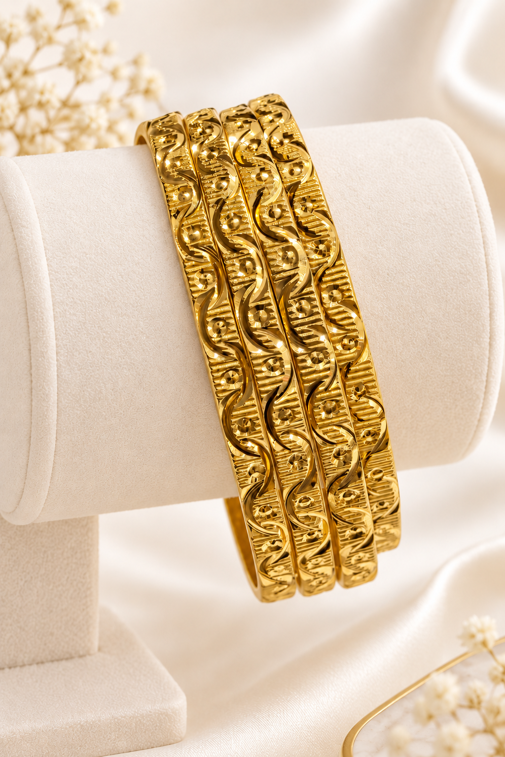 1% Gold-Plated Anti-Tarnish Traditional Wave Textured Bangle Set