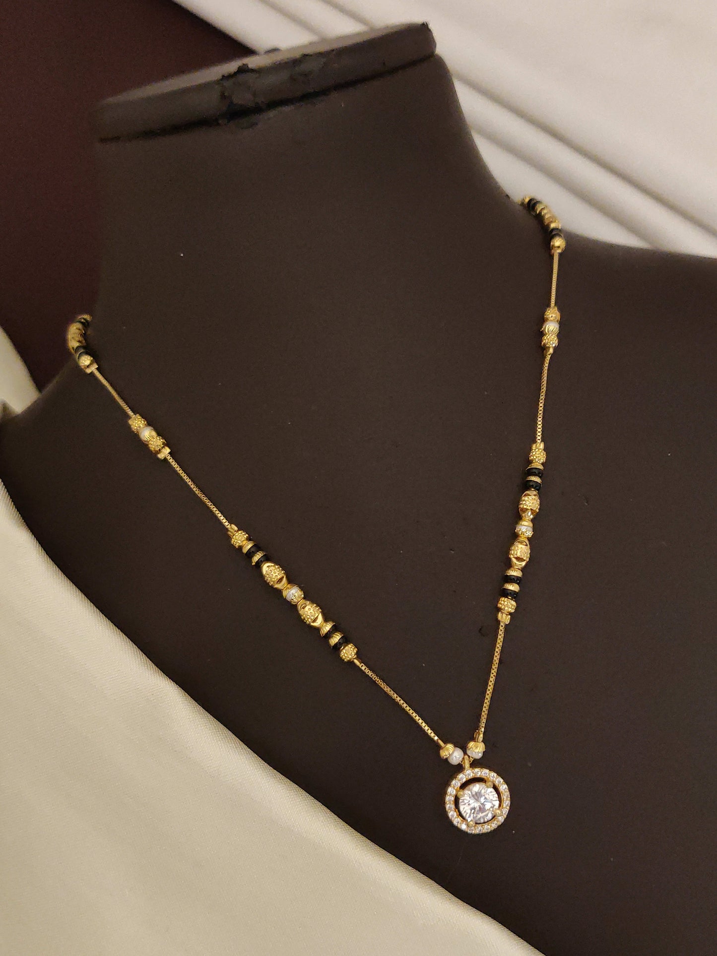 Gold Plated And Diamond Studded Pendant Mangalsutra For Women