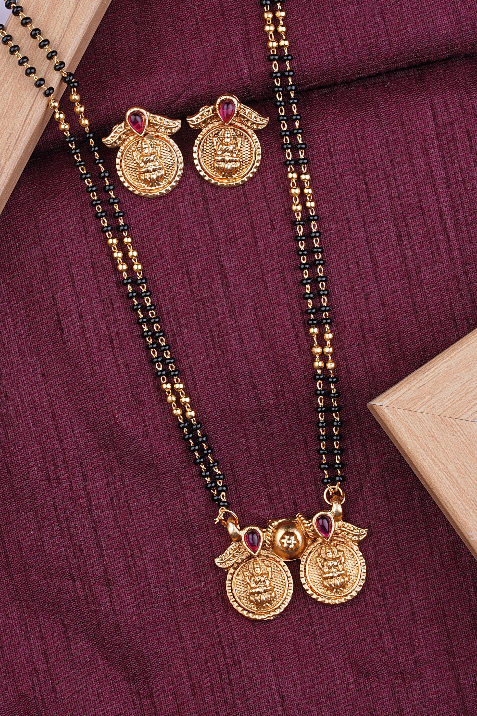Classic Micro Gold Plated Laxmi Coin Mangalsutra Set For Women