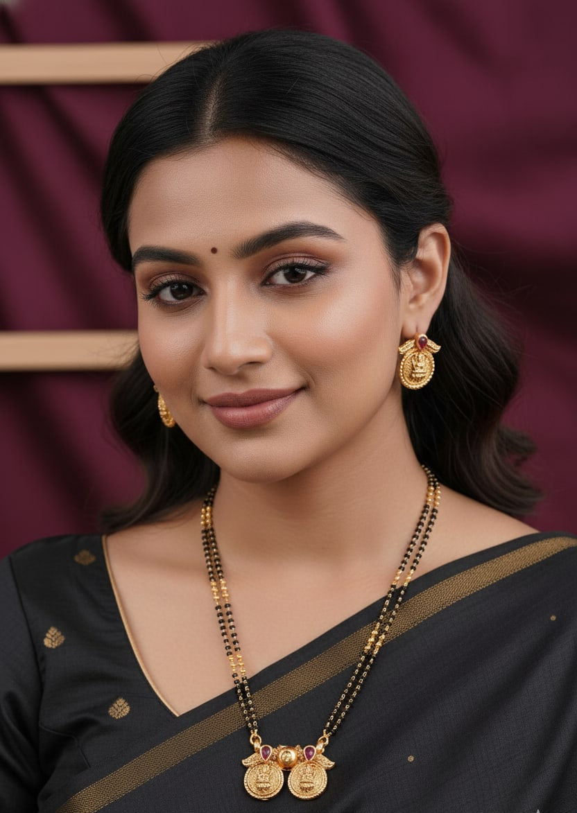 Classic Micro Gold Plated Laxmi Coin Mangalsutra Set For Women