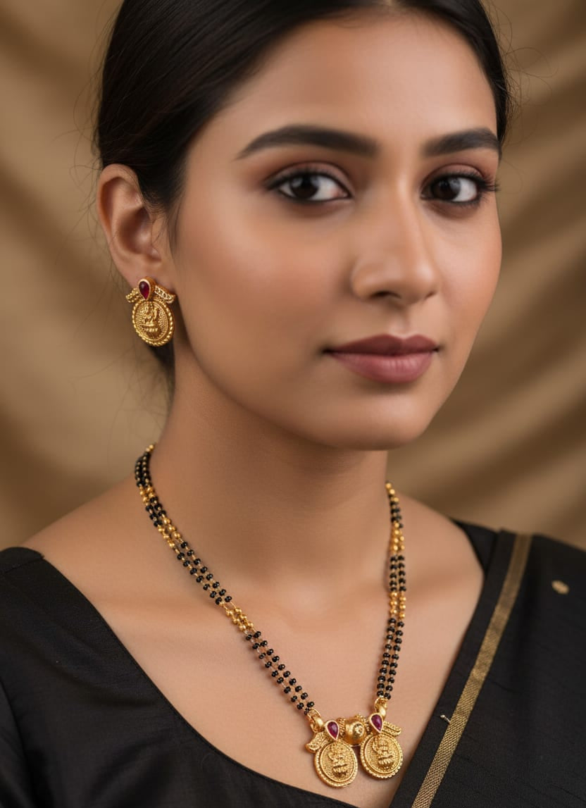 Classic Micro Gold Plated Laxmi Coin Mangalsutra Set For Women