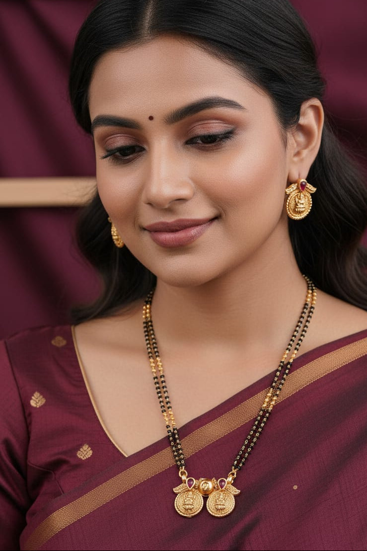 Classic Micro Gold Plated Laxmi Coin Mangalsutra Set For Women