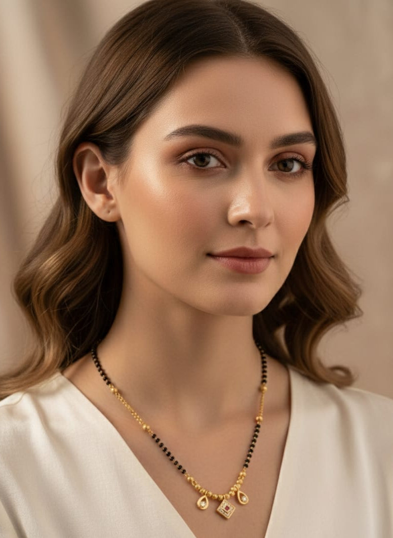 Daily Wear Micro Gold Plated And Stone Mangalsutra Necklace