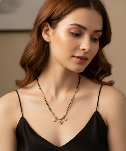 Daily Wear Micro Gold Plated And Stone Mangalsutra Necklace
