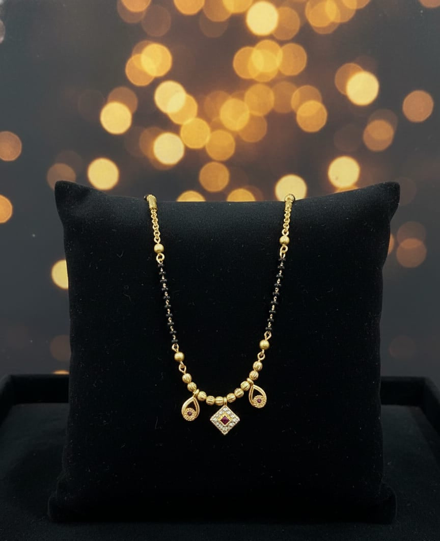 Daily Wear Micro Gold Plated And Stone Mangalsutra Necklace
