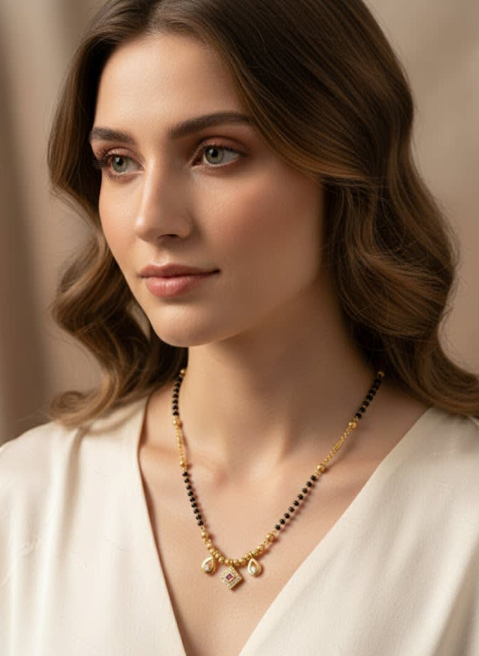 Daily Wear Micro Gold Plated And Stone Mangalsutra Necklace