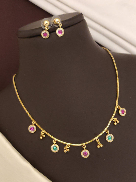 Stylish Gold Plated Chain Necklace with Swarovski Diamond Stones & Earrings