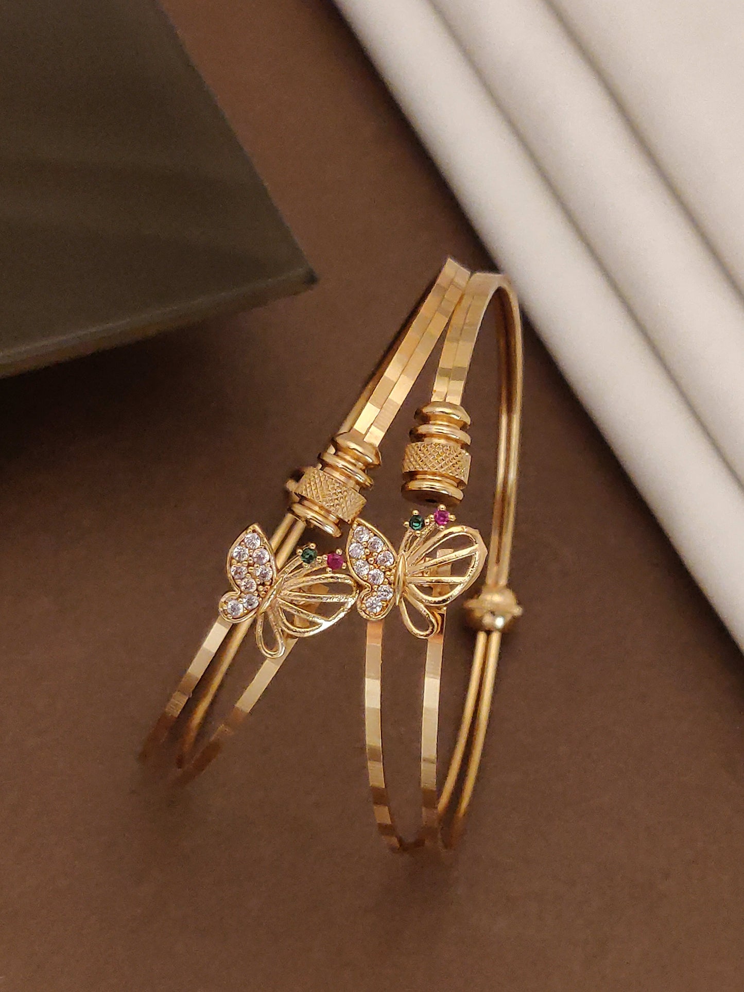 High Gold Plated Butterfly And Diamond Studded Bangles For Women