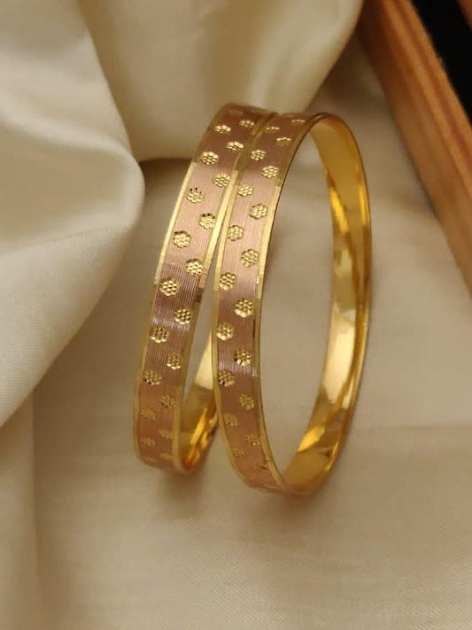 Designer Micro Gold Plated Mini Floral Dot Design Daily Wear 2 Pcs Bangle Set