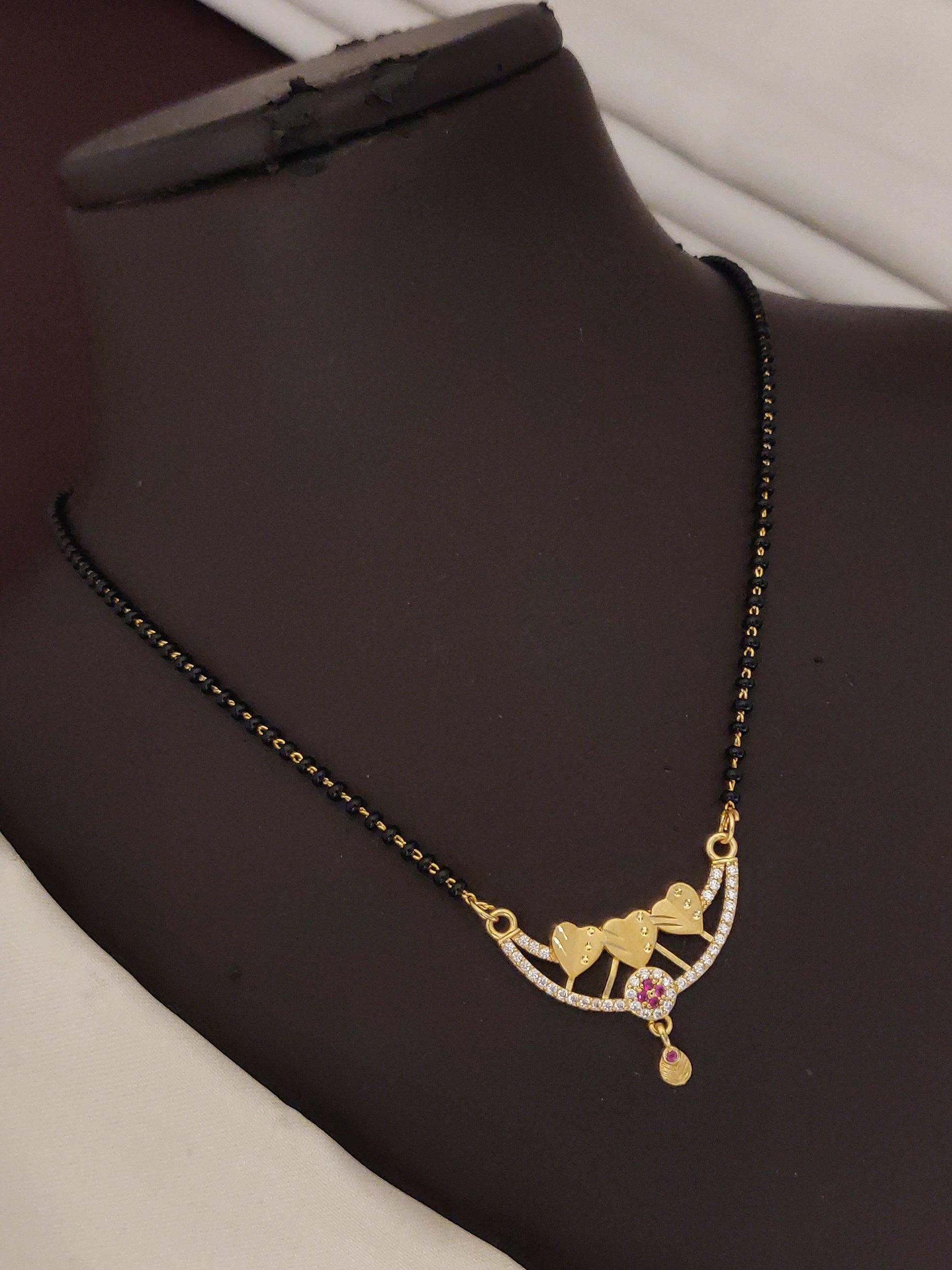 Triple Heart Gold Plated And Diamond Studded Mangalsutra For Women
